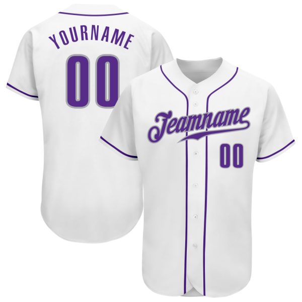 Custom Black Jersey, Personalized Black Baseball Jersey, Custom Baseball Jersey, Custom White Purple-Gray Authentic Baseball Jersey Jezsport.com