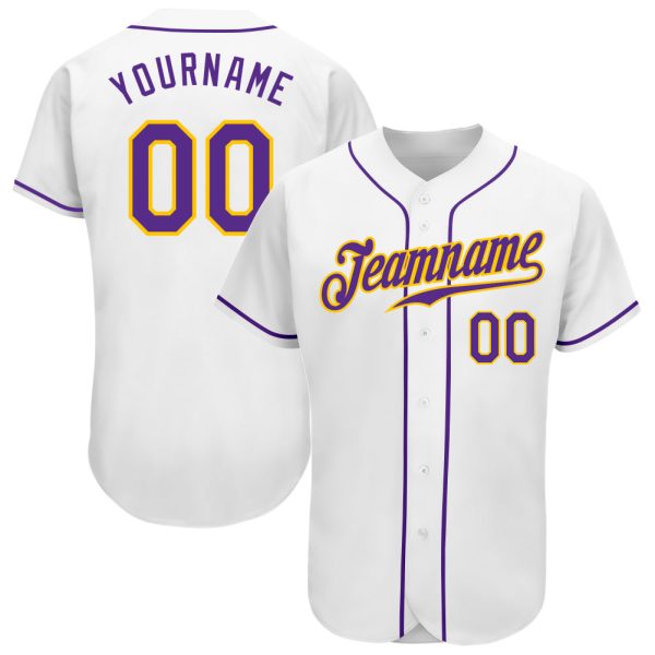 Custom Black Jersey, Personalized Black Baseball Jersey, Custom Baseball Jersey, Custom White Purple-Gold Authentic Baseball Jersey Jezsport.com