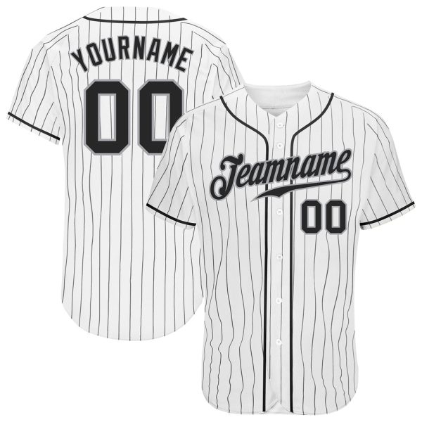 Custom Black Jersey, Personalized Black Baseball Jersey, Custom Baseball Jersey, Custom White Black Pinstripe Black-Gray Authentic Baseball Jersey Jezsport.com