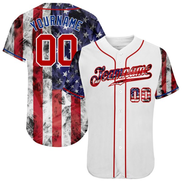 Custom Black Jersey, Personalized Black Baseball Jersey, Custom Baseball Jersey, Custom White Red-Royal American Flag Authentic Baseball Jersey Jezsport.com