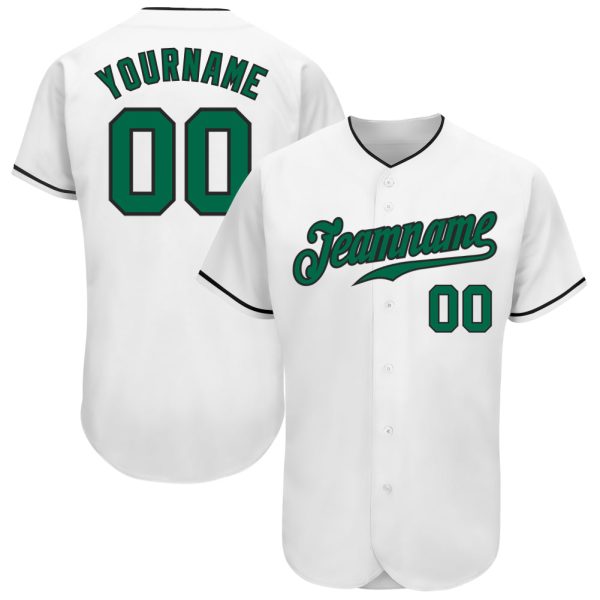 Custom Black Jersey, Personalized Black Baseball Jersey, Custom Baseball Jersey, Custom White Kelly Green-Black Authentic Baseball Jersey Jezsport.com