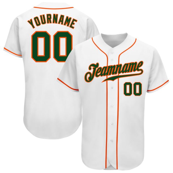 Custom Black Jersey, Personalized Black Baseball Jersey, Custom Baseball Jersey, Custom White Green-Orange Authentic Baseball Jersey Jezsport.com