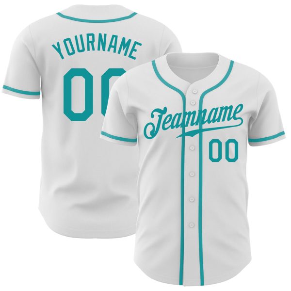 Custom Black Jersey, Personalized Black Baseball Jersey, Custom Baseball Jersey, Custom White Teal Authentic Baseball Jersey Jezsport.com