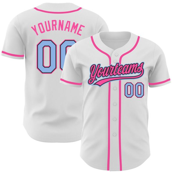 Custom Black Jersey, Personalized Black Baseball Jersey, Custom Baseball Jersey, Custom White Light Blue Black-Pink Authentic Baseball Jersey Jezsport.com