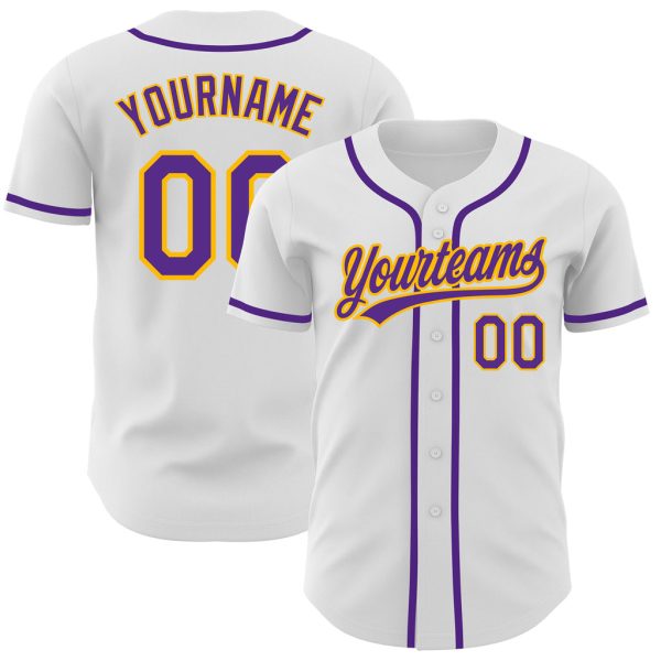 Custom Black Jersey, Personalized Black Baseball Jersey, Custom Baseball Jersey, Custom White Purple-Gold Authentic Baseball Jersey Jezsport.com