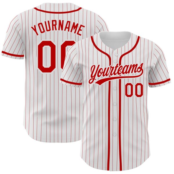 Custom Black Jersey, Personalized Black Baseball Jersey, Custom Baseball Jersey, Custom White Red Pinstripe Red Authentic Baseball Jersey Jezsport.com