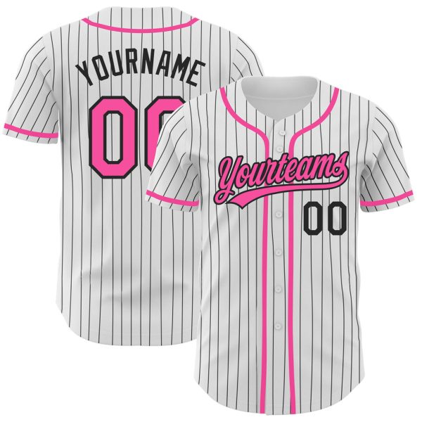 Custom Black Jersey, Personalized Black Baseball Jersey, Custom Baseball Jersey, Custom White Black Pinstripe Pink Authentic Baseball Jersey Jezsport.com