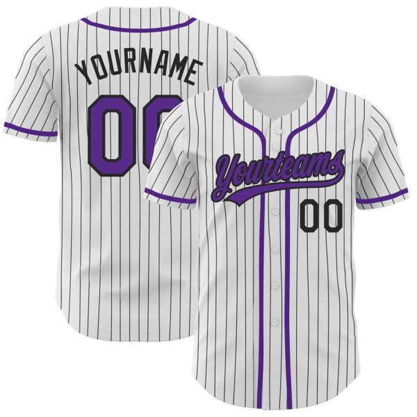 Custom Black Jersey, Personalized Black Baseball Jersey, Custom Baseball Jersey, Custom White Black Pinstripe Purple Authentic Baseball Jersey Jezsport.com