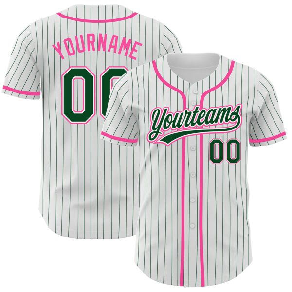 Custom Black Jersey, Personalized Black Baseball Jersey, Custom Baseball Jersey, Custom White Green Pinstripe Green-Pink Authentic Baseball Jersey Jezsport.com