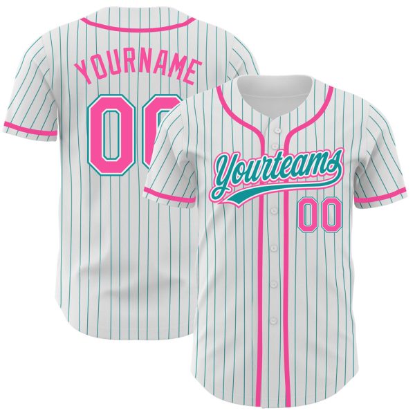 Custom Black Jersey, Personalized Black Baseball Jersey, Custom Baseball Jersey, Custom White Teal Pinstripe Pink Authentic Baseball Jersey Jezsport.com