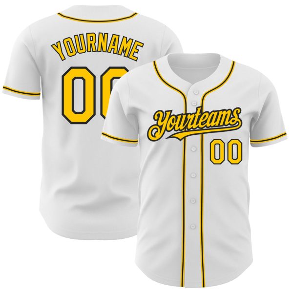 Custom Black Jersey, Personalized Black Baseball Jersey, Custom Baseball Jersey, Custom White Yellow-Black Authentic Baseball Jersey Jezsport.com