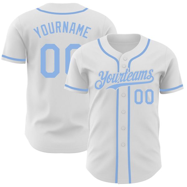 Custom Black Jersey, Personalized Black Baseball Jersey, Custom Baseball Jersey, Custom White Light Blue Authentic Baseball Jersey Jezsport.com