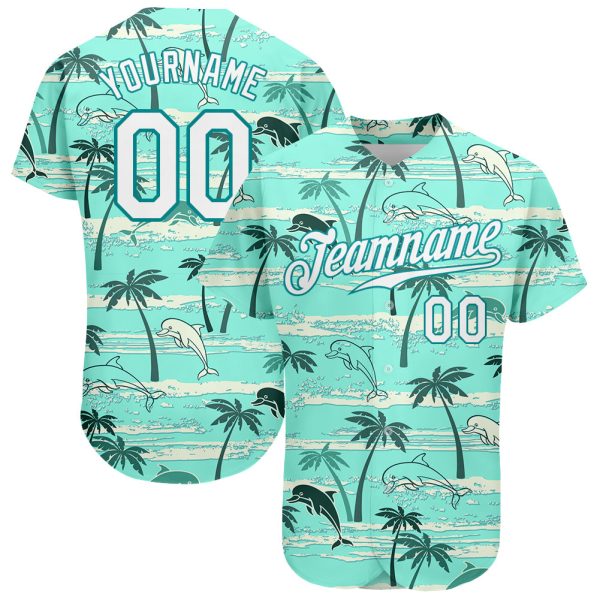 Custom Teal White-teal 3d Pattern Design Hawaii Palm Trees Authentic Baseball Jersey Jezsport.com