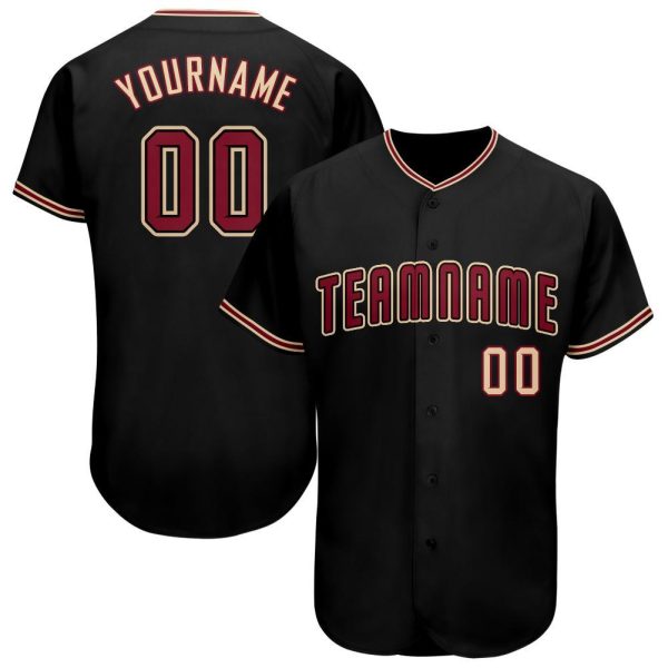 Custom Black Jersey, Personalized Black Baseball Jersey, Custom Baseball Jersey, Custom Black Crimson-City Cream Baseball Jersey Jezsport.com