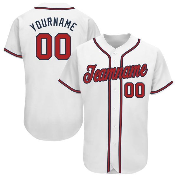 Custom Black Jersey, Personalized Black Baseball Jersey, Custom Baseball Jersey, Custom White Red-Navy Baseball Jersey Jezsport.com