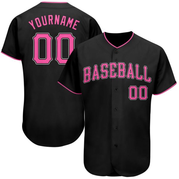 Custom Black Jersey, Personalized Black Baseball Jersey, Custom Baseball Jersey, Custom Black Pink-White Authentic Baseball Jersey Jezsport.com