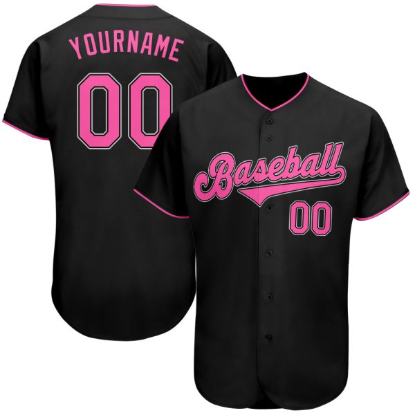 Custom Black Jersey, Personalized Black Baseball Jersey, Custom Baseball Jersey, Custom Black Pink-White Authentic Baseball Jersey Jezsport.com