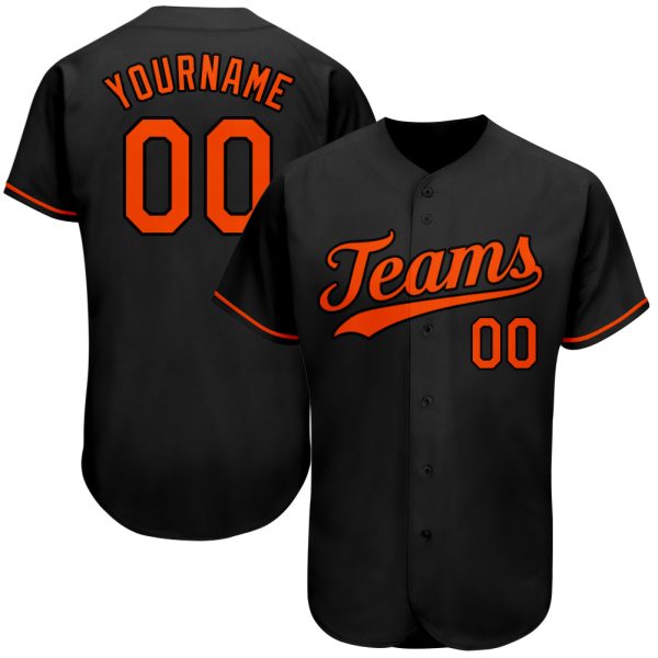 Custom Black Jersey, Personalized Black Baseball Jersey, Custom Baseball Jersey, Custom Black Orange Authentic Baseball Jersey Jezsport.com