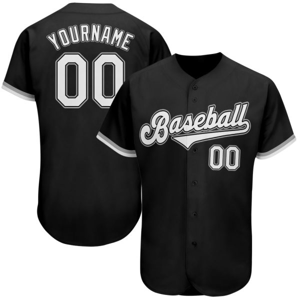 Custom Black Jersey, Personalized Black Baseball Jersey, Custom Baseball Jersey, Custom Black White-Gray Authentic Baseball Jersey Jezsport.com