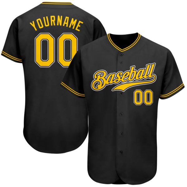 Custom Black Jersey, Personalized Black Baseball Jersey, Custom Baseball Jersey, Custom Black Gold-White Authentic Baseball Jersey Jezsport.com