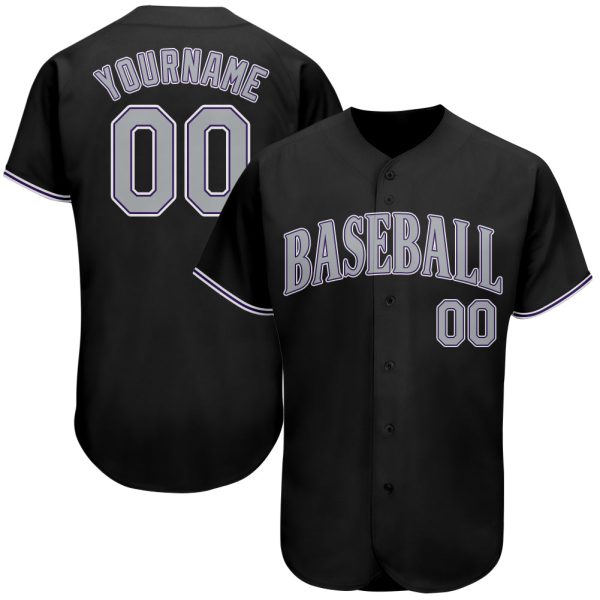 Custom Black Jersey, Personalized Black Baseball Jersey, Custom Baseball Jersey, Custom Black Gray-Purple Authentic Baseball Jersey Jezsport.com