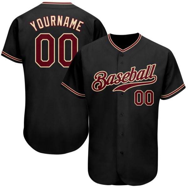 Custom Black Jersey, Personalized Black Baseball Jersey, Custom Baseball Jersey, Custom Black Crimson-City Cream Authentic Baseball Jersey Jezsport.com