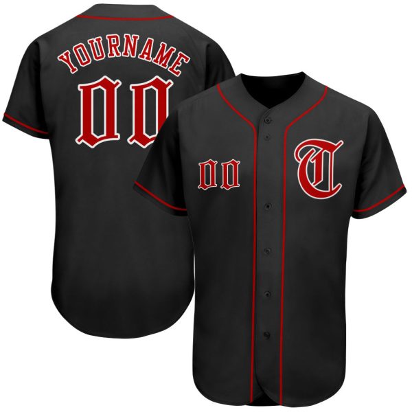 Custom Black Jersey, Personalized Black Baseball Jersey, Custom Baseball Jersey, Custom Black Red-White Authentic Baseball Jersey Jezsport.com