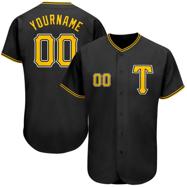 Custom Black Jersey, Personalized Black Baseball Jersey, Custom Baseball Jersey, Custom Black Gold-White Authentic Baseball Jersey Jezsport.com