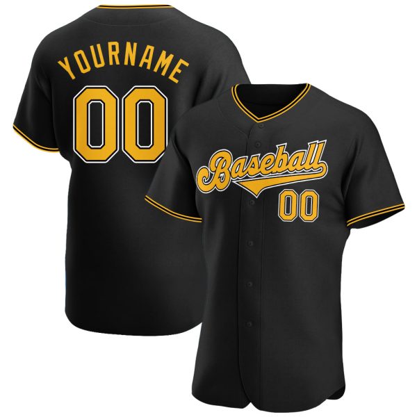 Custom Black Jersey, Personalized Black Baseball Jersey, Custom Baseball Jersey, Custom Black Gold-White Authentic Baseball Jersey Jezsport.com