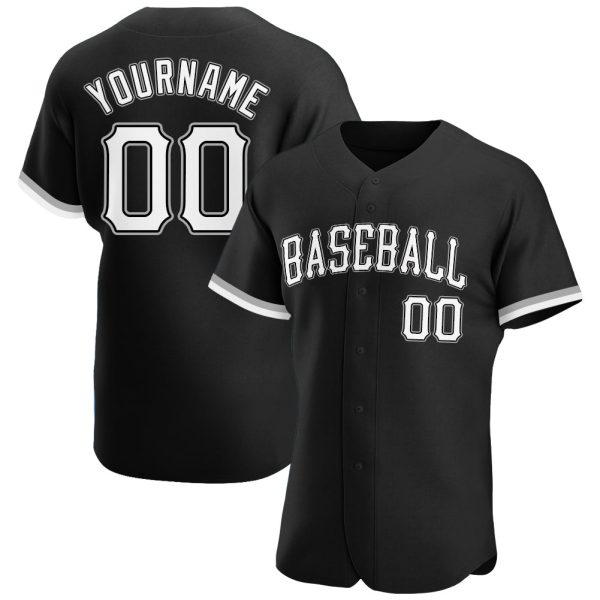 Custom Black Jersey, Personalized Black Baseball Jersey, Custom Baseball Jersey, Custom Black White-Gray Authentic Baseball Jersey Jezsport.com