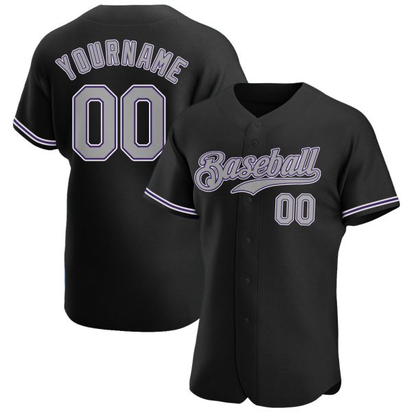 Custom Black Jersey, Personalized Black Baseball Jersey, Custom Baseball Jersey, Custom Black Gray-Purple Authentic Baseball Jersey Jezsport.com