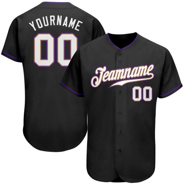 Custom Black Jersey, Personalized Black Baseball Jersey, Custom Baseball Jersey, Custom Black White-Purple Authentic Baseball Jersey Jezsport.com