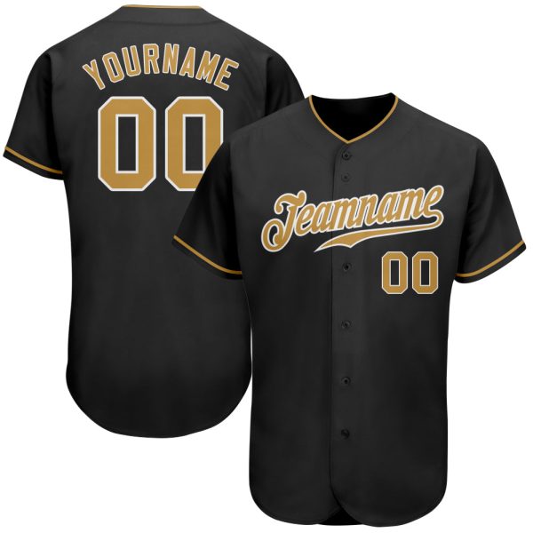 Custom Black Jersey, Personalized Black Baseball Jersey, Custom Baseball Jersey, Custom Black Old Gold-White Authentic Baseball Jersey Jezsport.com