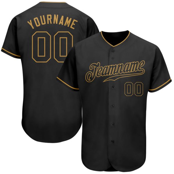 Personalized Baseball Jersey, Custom Jersey, Custom Black Black-Old Gold Authentic Baseball Jersey, Custom Baseball Jersey Jezsport.com