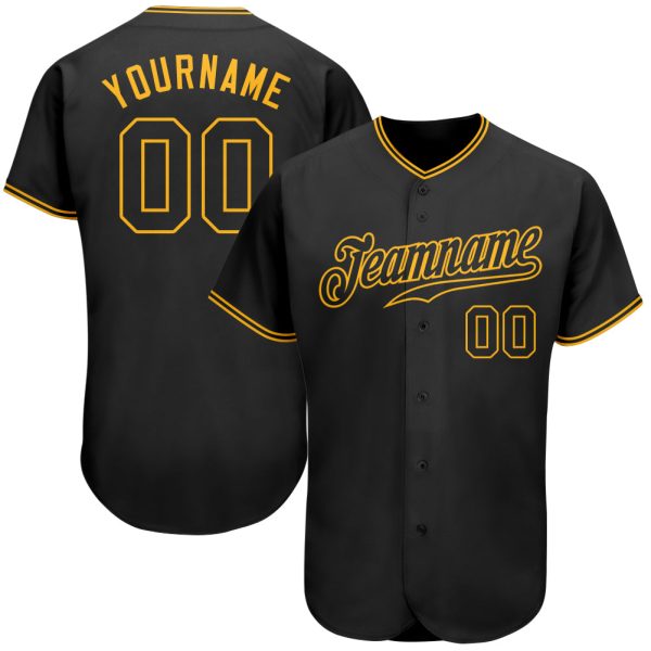 Custom Black Jersey, Personalized Black Baseball Jersey, Custom Baseball Jersey, Custom Black Black-Gold Authentic Baseball Jersey Jezsport.com