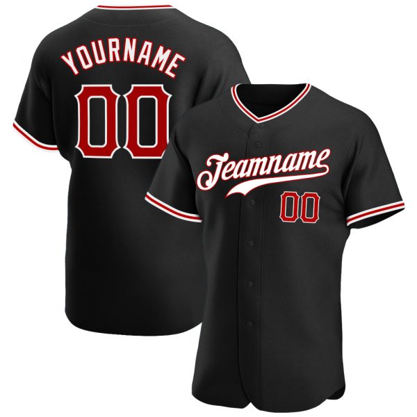 Custom Black Jersey, Personalized Black Baseball Jersey, Custom Baseball Jersey, Custom Black Red-White Authentic Baseball Jersey Jezsport.com