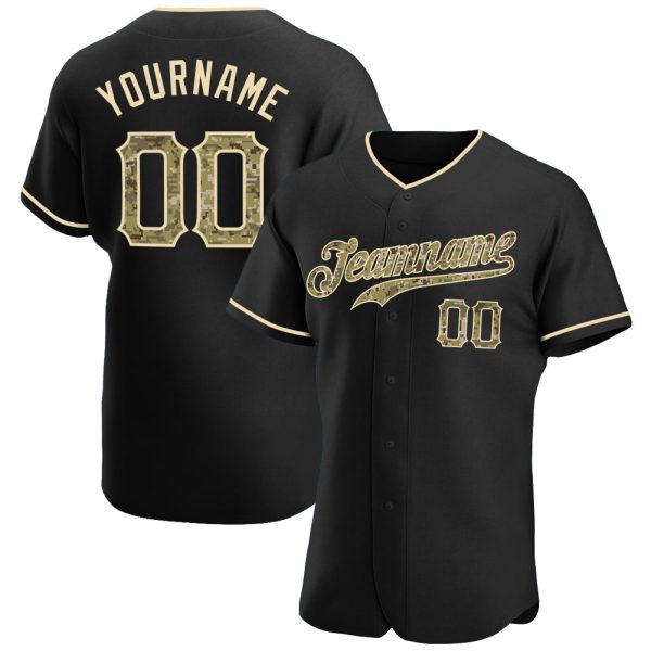 Custom Black Jersey, Personalized Black Baseball Jersey, Custom Baseball Jersey, Custom Black Camo-City Cream Authentic Baseball Jersey Jezsport.com