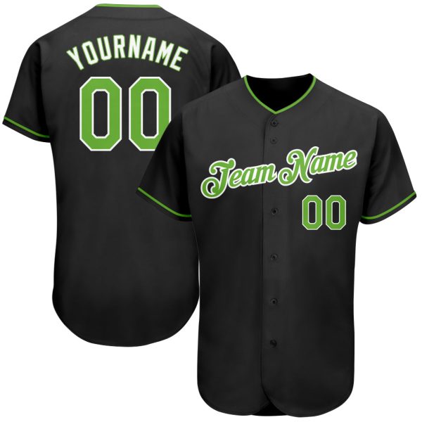 Custom Black Jersey, Personalized Black Baseball Jersey, Custom Baseball Jersey, Custom Black Neon Green-White Authentic Baseball Jersey Jezsport.com