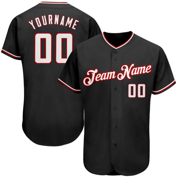 Custom Black Jersey, Personalized Black Baseball Jersey, Custom Baseball Jersey, Custom Black White-Red Authentic Baseball Jersey Jezsport.com