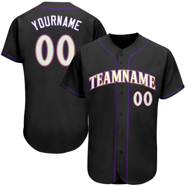 Custom Black Jersey, Personalized Black Baseball Jersey, Custom Baseball Jersey, Custom Black White-Purple Authentic Baseball Jersey Jezsport.com