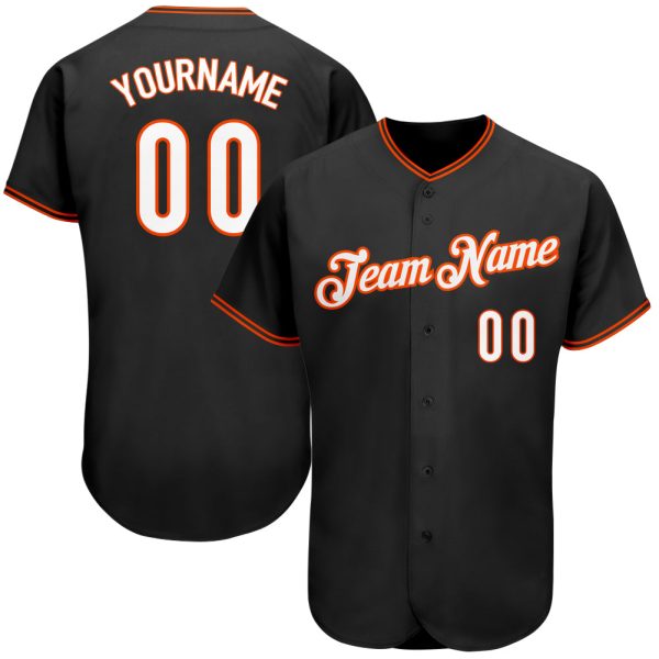 Custom Black Jersey, Personalized Black Baseball Jersey, Custom Baseball Jersey, Custom Black White-Orange Authentic Baseball Jersey Jezsport.com