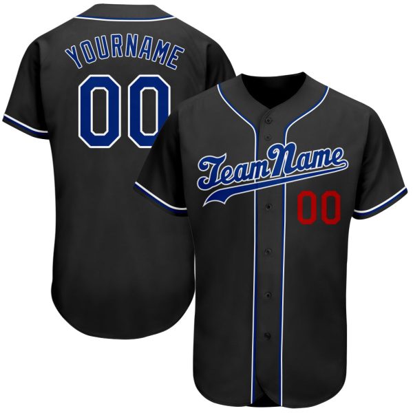 Custom Black Jersey, Personalized Black Baseball Jersey, Custom Baseball Jersey, Custom Black Royal-Red Authentic Baseball Jersey Jezsport.com