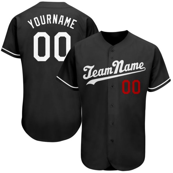 Custom Black Jersey, Personalized Black Baseball Jersey, Custom Baseball Jersey, Custom Black White-Red Authentic Baseball Jersey Jezsport.com