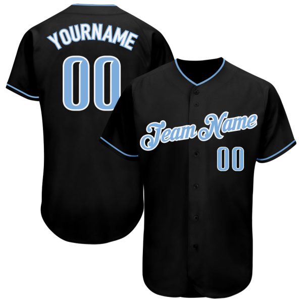 Custom Black Jersey, Personalized Black Baseball Jersey, Custom Baseball Jersey, Custom Black Light Blue-White Authentic Baseball Jersey Jezsport.com