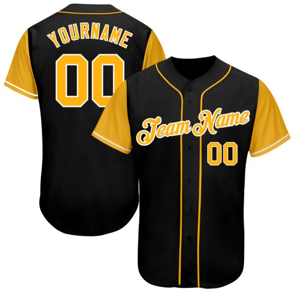 Custom Black Jersey, Personalized Black Baseball Jersey, Custom Baseball Jersey, Custom Black Gold-White Authentic Two Tone Baseball Jersey Jezsport.com