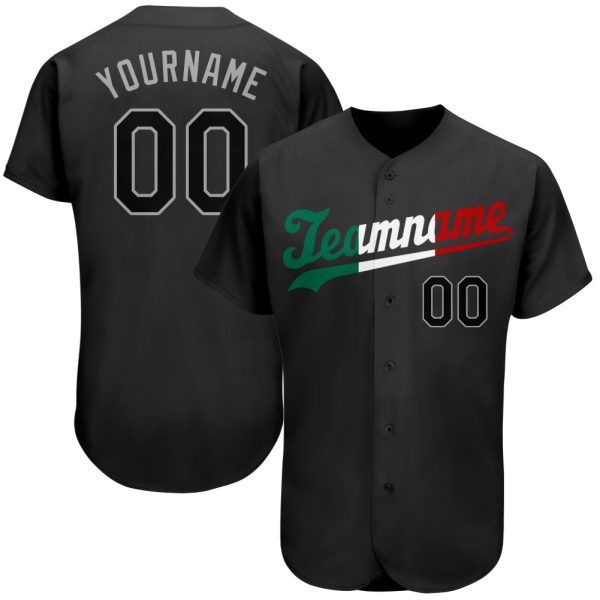 Custom Black Jersey, Personalized Black Baseball Jersey, Custom Baseball Jersey, Custom Black Black-Kelly Green Authentic Split Fashion Baseball Jersey Jezsport.com