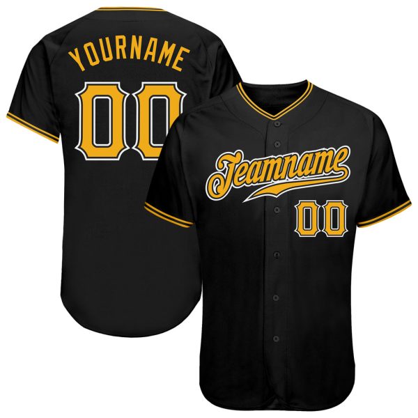 Custom Black Jersey, Personalized Black Baseball Jersey, Custom Baseball Jersey, Custom Black Gold-White Authentic Baseball Jersey Jezsport.com