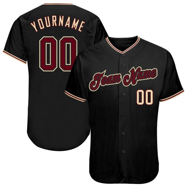 Custom Black Jersey, Personalized Black Baseball Jersey, Custom Baseball Jersey, Custom Black Crimson-City Cream Authentic Baseball Jersey Jezsport.com