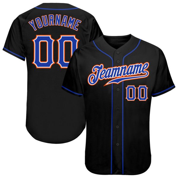 Custom Black Jersey, Personalized Black Baseball Jersey, Custom Baseball Jersey, Custom Black Royal-Orange Authentic Baseball Jersey Jezsport.com