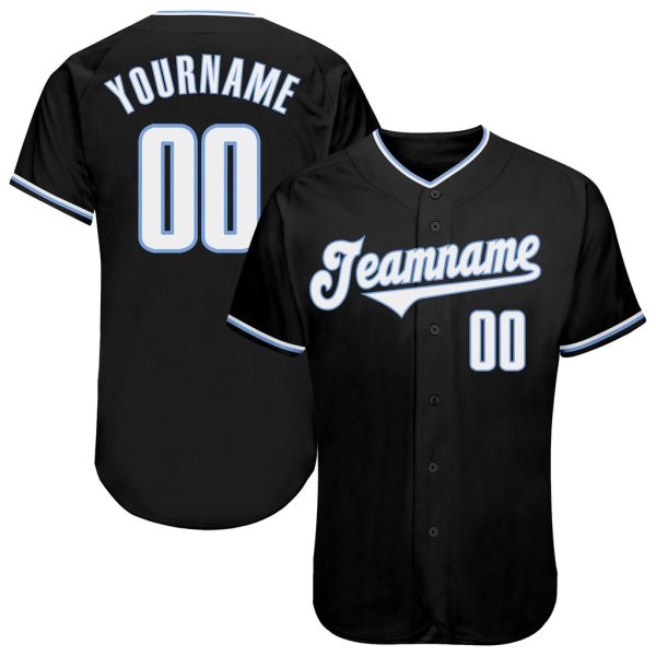 Custom Black Jersey, Personalized Black Baseball Jersey, Custom Baseball Jersey, Custom Black White-Light Blue Authentic Baseball Jersey Jezsport.com